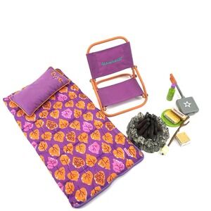 American Girl Doll Camping Sleeping Bag Chair Campfire S'mores Outdoor Play Set